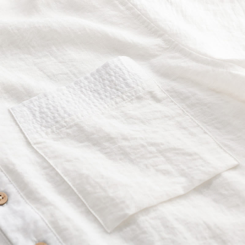 Buddha Stones Camisa de manga corta para hombre estilo Tang, informal, con cuello mandarín, medio botón y bolsillo de parche. - image 15