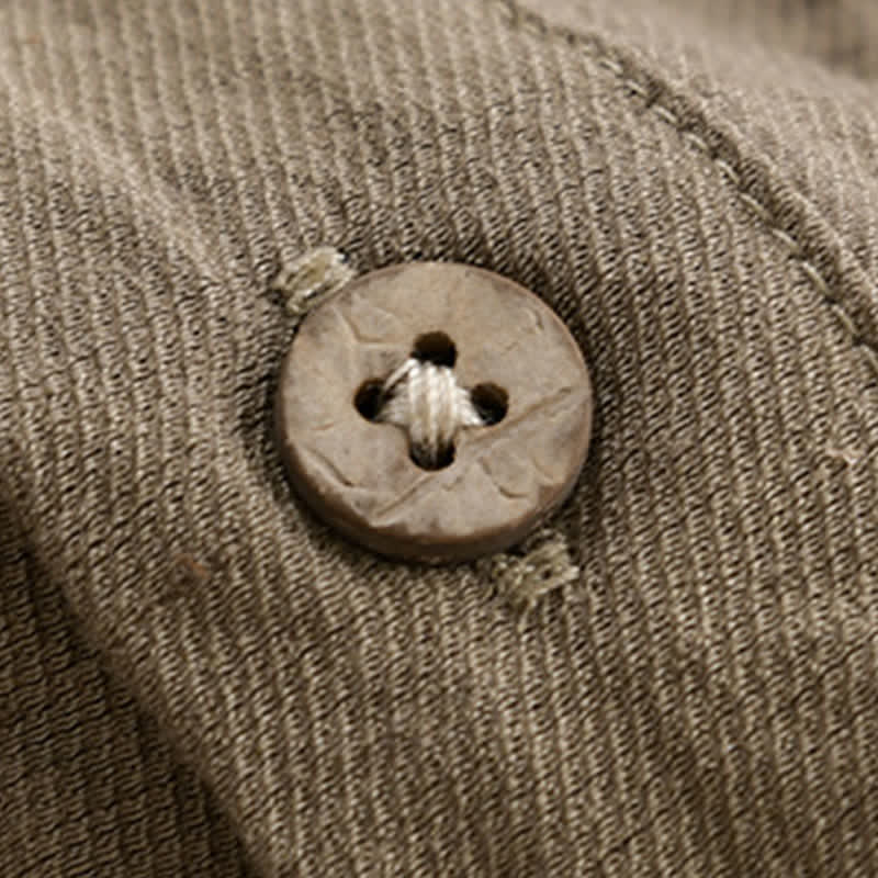 Buddha Stones Camisa de manga corta para hombre estilo Tang, informal, con cuello mandarín, medio botón y bolsillo de parche. - image 3