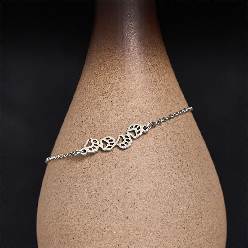 Buddha Stones Pulsera de equilibrio de acero de titanio con cuatro huellas de gato - Plateado (circunferencia de la muñeca: 17–22 cm) - image 3