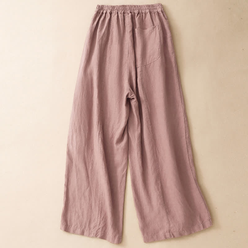 Buddha Stones Pantalones de verano informales minimalistas con botones, color liso, hasta el tobillo, para mujer, pierna ancha, con bolsillo. - image 1