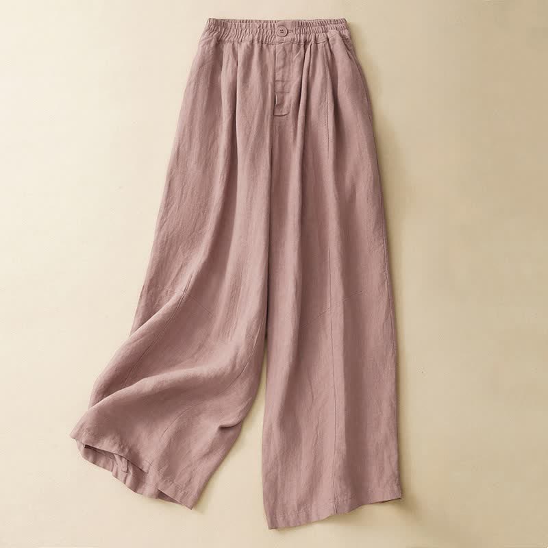 Buddha Stones Pantalones de verano informales minimalistas con botones, color liso, hasta el tobillo, para mujer, pierna ancha, con bolsillo. - rosa claro - US8-10, UK/AU12-14, EU40-42 (2XL) - image 0