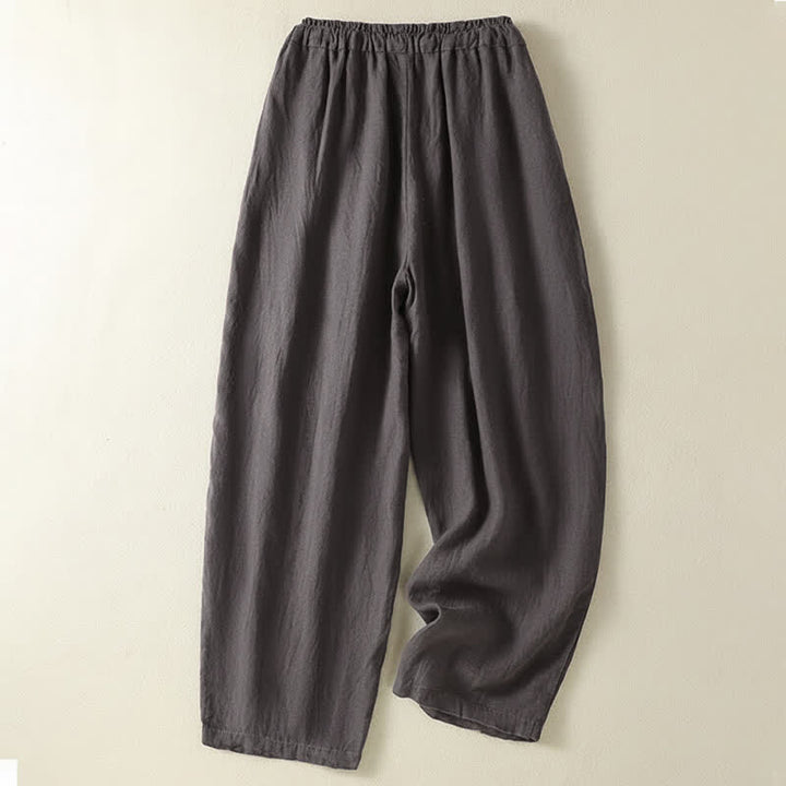 Buddha Stones Pantalones tobilleros de lino liso con cordón ajustable, estilo casual de verano para mujer, de pierna ancha y con bolsillo. - image 17