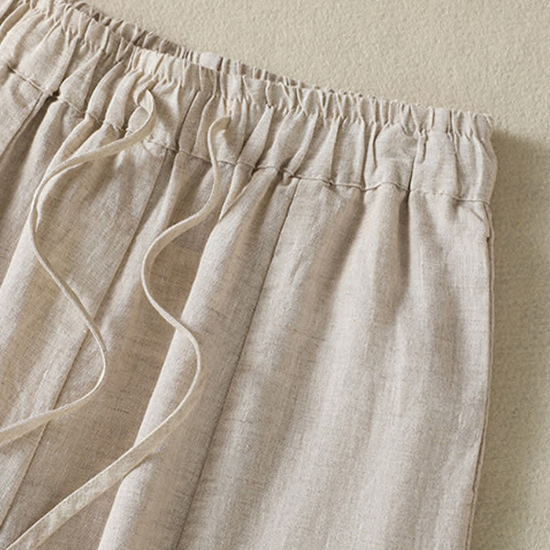 Buddha Stones Pantalones tobilleros de lino liso con cordón ajustable, estilo casual de verano para mujer, de pierna ancha y con bolsillo. - image 10
