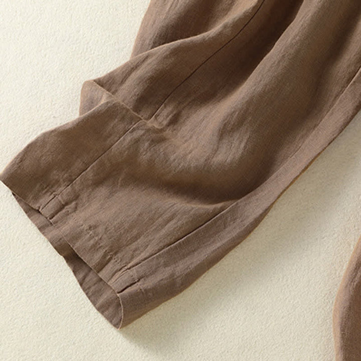 Buddha Stones Pantalones tobilleros de lino liso con cordón ajustable, estilo casual de verano para mujer, de pierna ancha y con bolsillo. - image 6