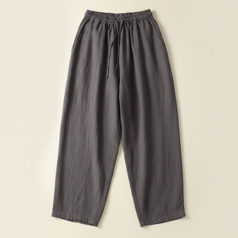 Buddha Stones Pantalones tobilleros de lino liso con cordón ajustable, estilo casual de verano para mujer, de pierna ancha y con bolsillo. - Gris oscuro - US8-10, UK/AU12-14, EU40-42 (2XL) - image 16