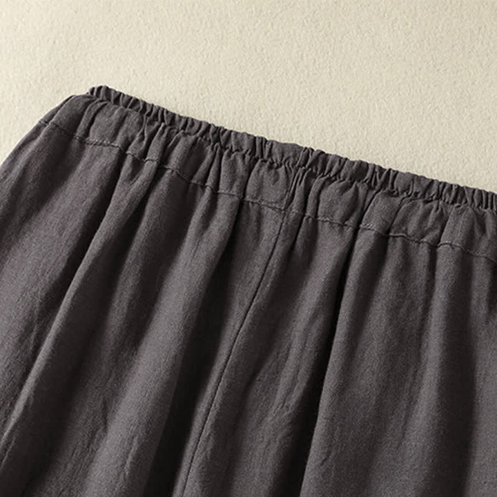 Buddha Stones Pantalones tobilleros de lino liso con cordón ajustable, estilo casual de verano para mujer, de pierna ancha y con bolsillo. - image 20
