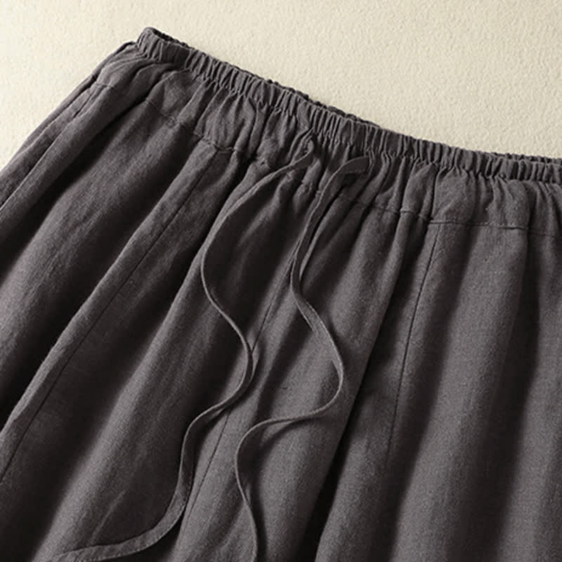 Buddha Stones Pantalones tobilleros de lino liso con cordón ajustable, estilo casual de verano para mujer, de pierna ancha y con bolsillo. - image 18