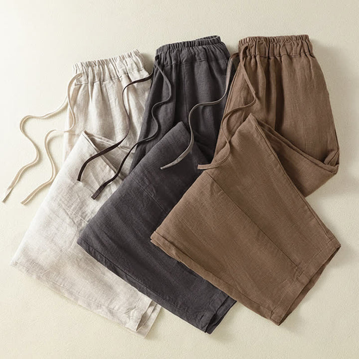 Buddha Stones Pantalones tobilleros de lino liso con cordón ajustable, estilo casual de verano para mujer, de pierna ancha y con bolsillo. - image 23