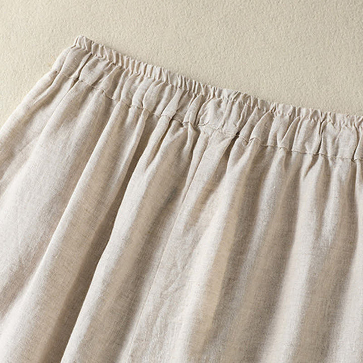Buddha Stones Pantalones tobilleros de lino liso con cordón ajustable, estilo casual de verano para mujer, de pierna ancha y con bolsillo. - image 14