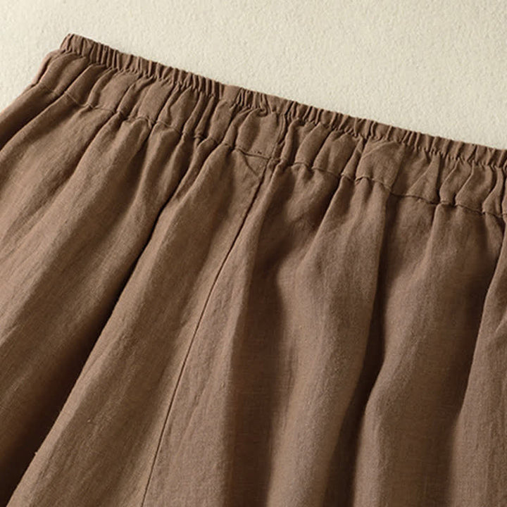 Buddha Stones Pantalones tobilleros de lino liso con cordón ajustable, estilo casual de verano para mujer, de pierna ancha y con bolsillo. - image 4