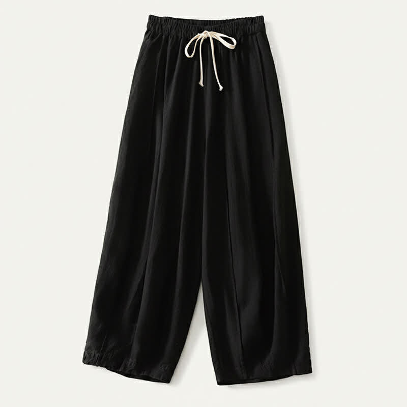 Buddha Stones Pantalones cortos de algodón y lino lisos, informales y sencillos, con cordón ajustable, estilo harem para mujer, con bolsillo. - Negro - US8-10, UK/AU12-14, EU40-42 (2XL) - image 7