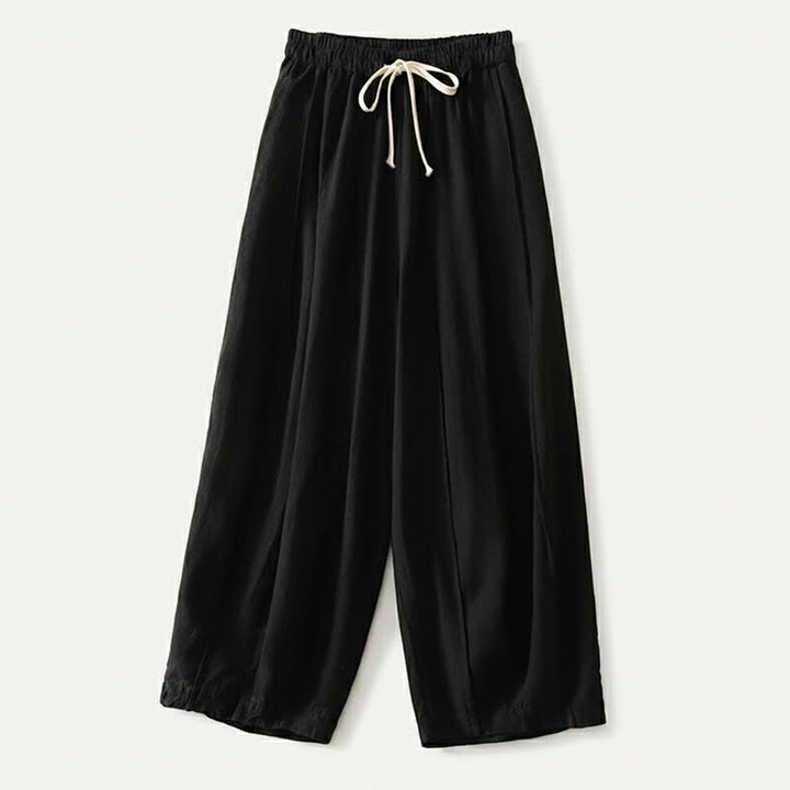 Buddha Stones Pantalones cortos de algodón y lino lisos, informales y sencillos, con cordón ajustable, estilo harem para mujer, con bolsillo. - Negro - US8-10, UK/AU12-14, EU40-42 (2XL) - image 7
