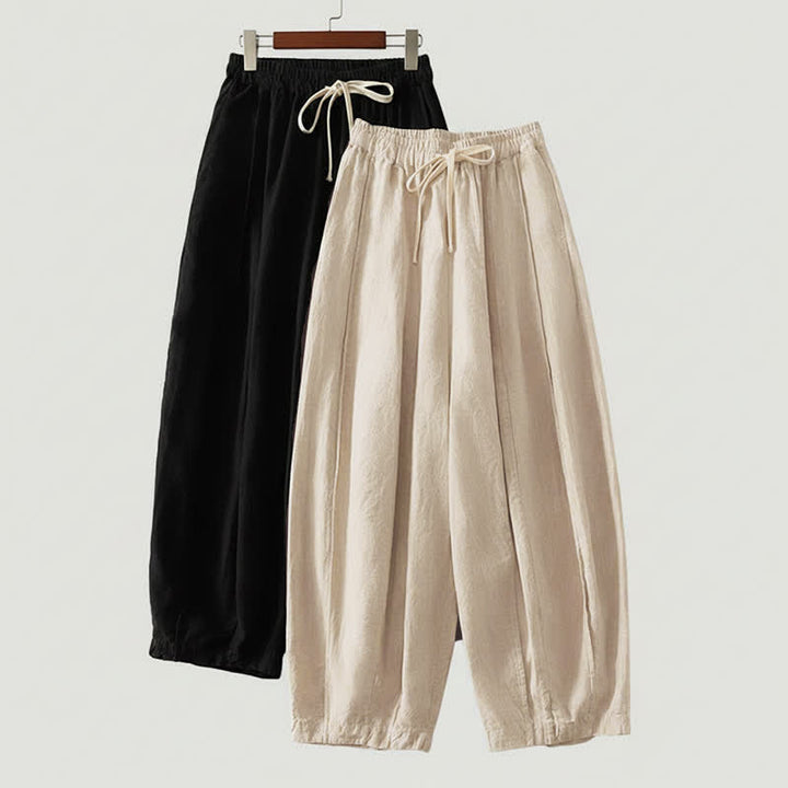 Buddha Stones Pantalones cortos de algodón y lino lisos, informales y sencillos, con cordón ajustable, estilo harem para mujer, con bolsillo. - image 11