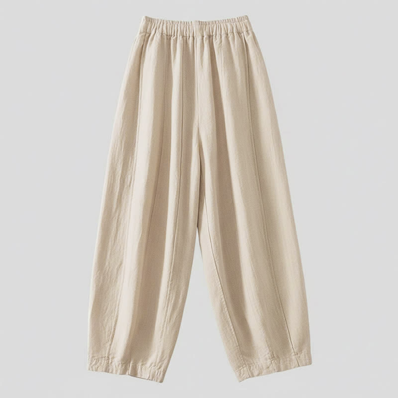 Buddha Stones Pantalones cortos de algodón y lino lisos, informales y sencillos, con cordón ajustable, estilo harem para mujer, con bolsillo. - image 1