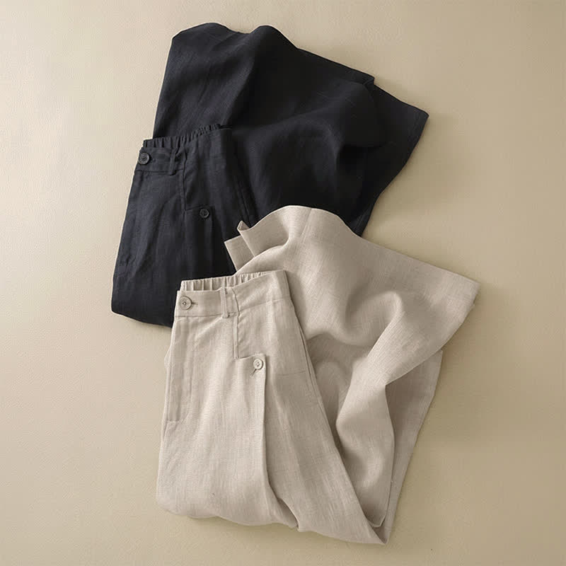 Pantalones tobilleros de algodón ramio lisos, elegantes, casuales y con botones, con estampado de Buddha Stones. Pantalones de pierna ancha para mujer con bolsillo. - image 11
