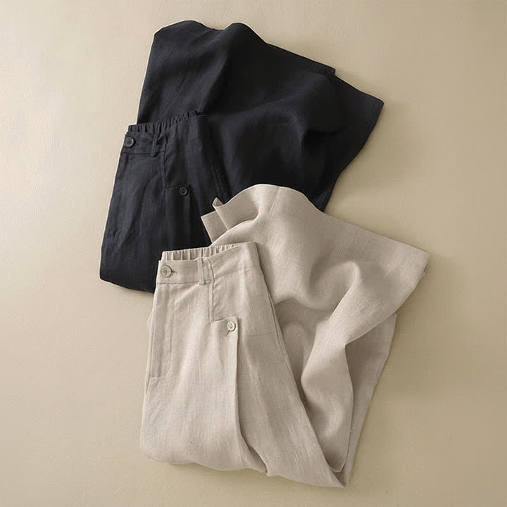 Pantalones tobilleros de algodón ramio lisos, elegantes, casuales y con botones, con estampado de Buddha Stones. Pantalones de pierna ancha para mujer con bolsillo. - image 11