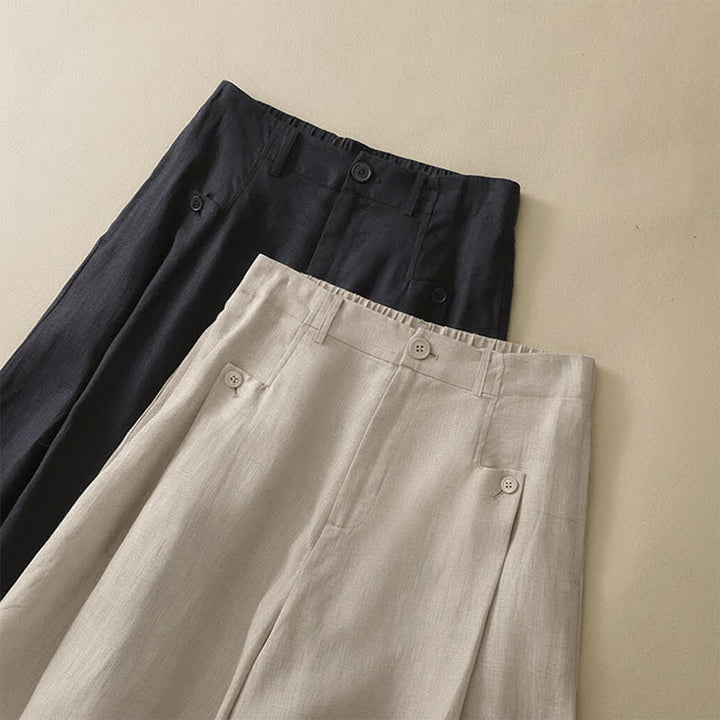 Pantalones tobilleros de algodón ramio lisos, elegantes, casuales y con botones, con estampado de Buddha Stones. Pantalones de pierna ancha para mujer con bolsillo. - image 12