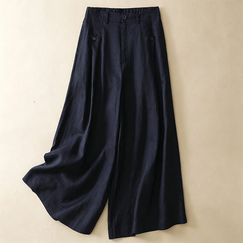 Pantalones tobilleros de algodón ramio lisos, elegantes, casuales y con botones, con estampado de Buddha Stones. Pantalones de pierna ancha para mujer con bolsillo. - Azul medianoche - US8-10, UK/AU12-14, EU40-42 (2XL) - image 7