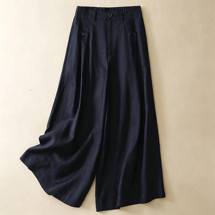 Pantalones tobilleros de algodón ramio lisos, elegantes, casuales y con botones, con estampado de Buddha Stones. Pantalones de pierna ancha para mujer con bolsillo. - Azul medianoche - US8-10, UK/AU12-14, EU40-42 (2XL) - image 7