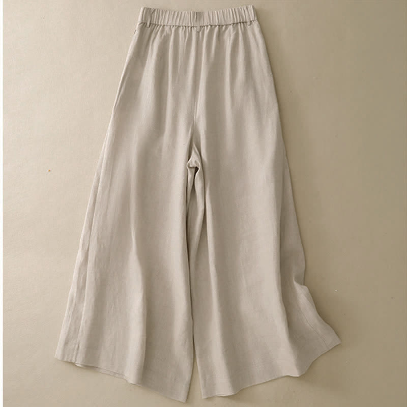 Pantalones tobilleros de algodón ramio lisos, elegantes, casuales y con botones, con estampado de Buddha Stones. Pantalones de pierna ancha para mujer con bolsillo. - image 1