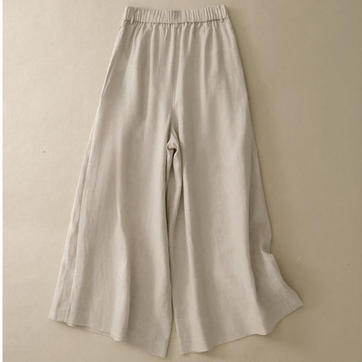 Pantalones tobilleros de algodón ramio lisos, elegantes, casuales y con botones, con estampado de Buddha Stones. Pantalones de pierna ancha para mujer con bolsillo. - image 1