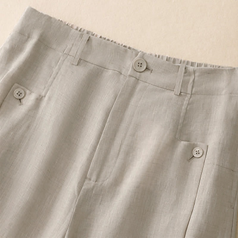 Pantalones tobilleros de algodón ramio lisos, elegantes, casuales y con botones, con estampado de Buddha Stones. Pantalones de pierna ancha para mujer con bolsillo. - image 2