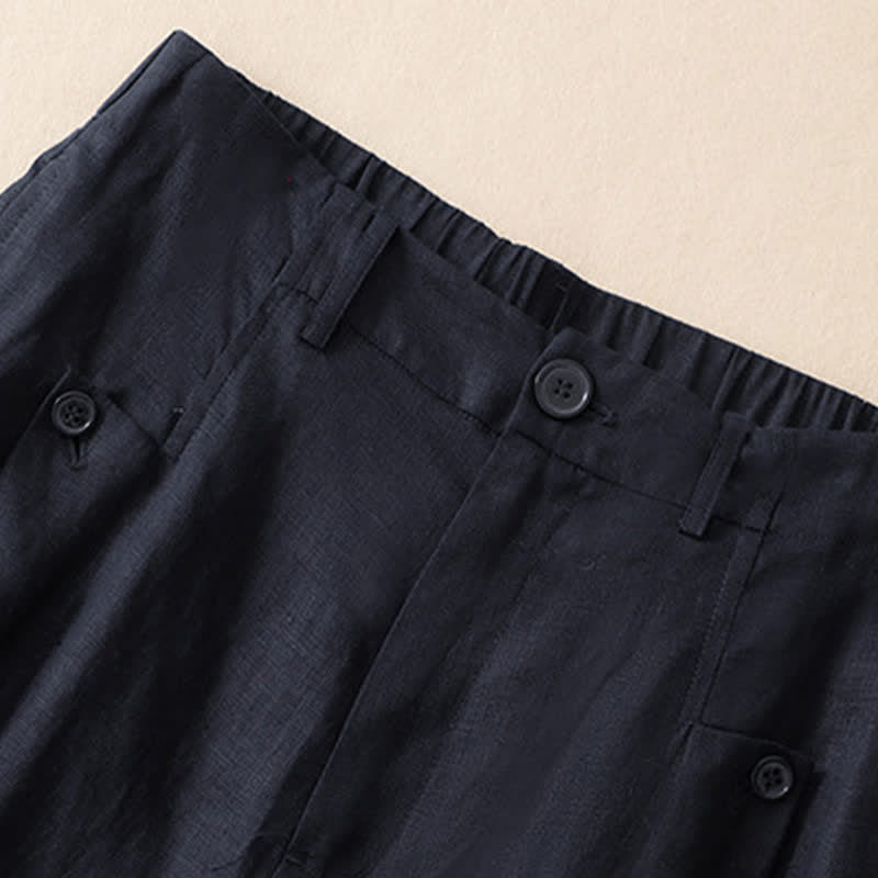 Pantalones tobilleros de algodón ramio lisos, elegantes, casuales y con botones, con estampado de Buddha Stones. Pantalones de pierna ancha para mujer con bolsillo. - image 8