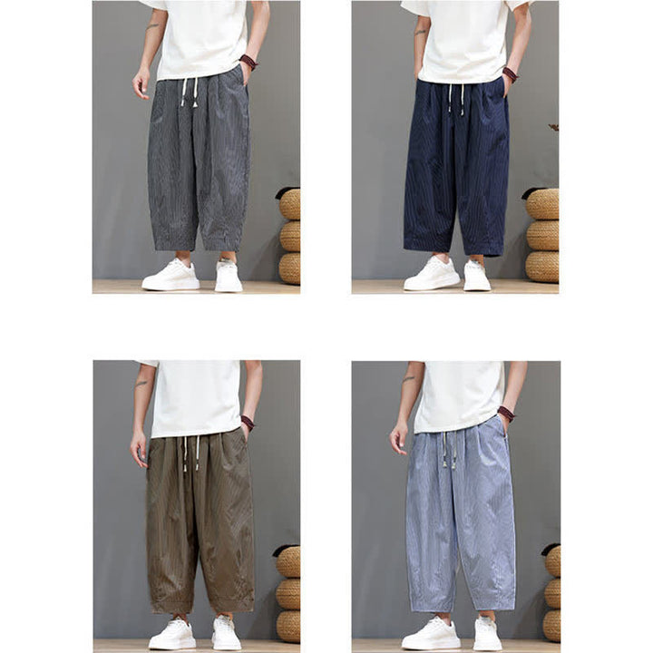Pantalones capri de verano informales con cordón ajustable y rayas Buddha Stones para hombre, estilo harem, con bolsillo. - image 43