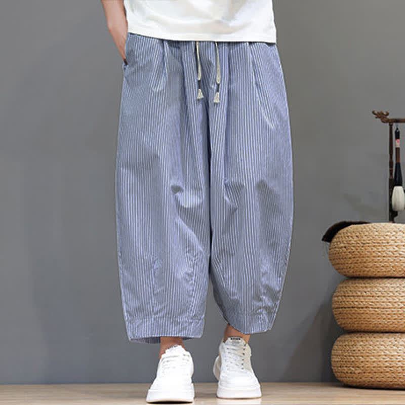 Pantalones capri de verano informales con cordón ajustable y rayas Buddha Stones para hombre, estilo harem, con bolsillo. - image 12