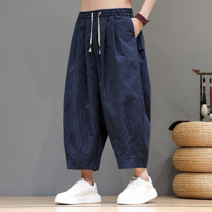Pantalones capri de verano informales con cordón ajustable y rayas Buddha Stones para hombre, estilo harem, con bolsillo. - image 1