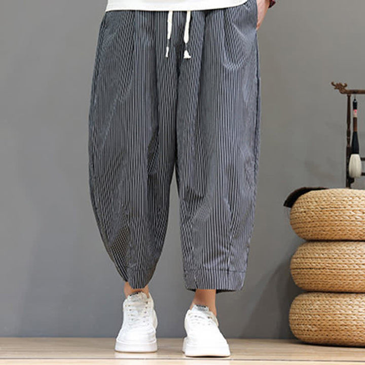 Pantalones capri de verano informales con cordón ajustable y rayas Buddha Stones para hombre, estilo harem, con bolsillo. - image 35