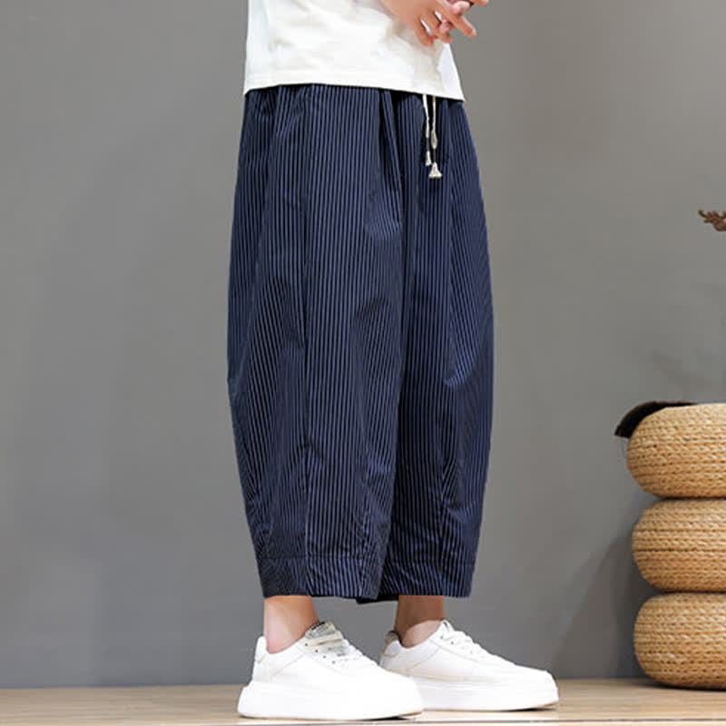 Pantalones capri de verano informales con cordón ajustable y rayas Buddha Stones para hombre, estilo harem, con bolsillo. - image 5