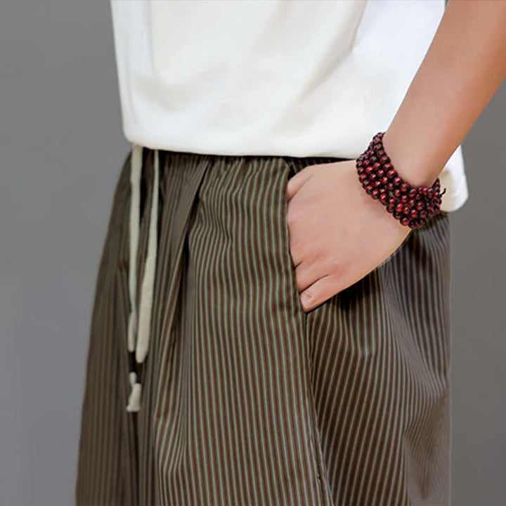 Pantalones capri de verano informales con cordón ajustable y rayas Buddha Stones para hombre, estilo harem, con bolsillo. - image 31