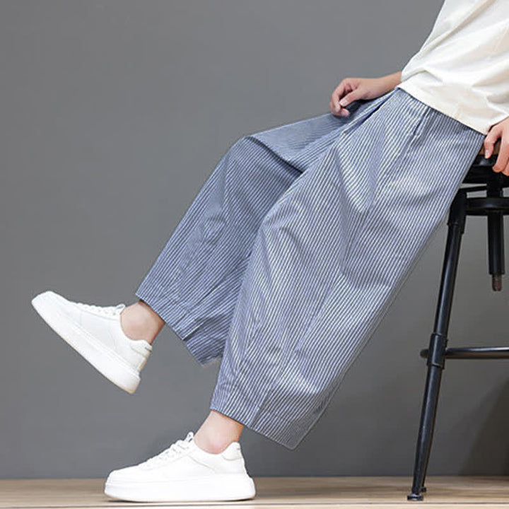 Pantalones capri de verano informales con cordón ajustable y rayas Buddha Stones para hombre, estilo harem, con bolsillo. - AliciaAzul - US/UK/AU46, EU56 (5XL) - image 11