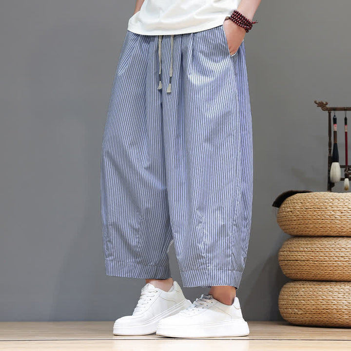 Pantalones capri de verano informales con cordón ajustable y rayas Buddha Stones para hombre, estilo harem, con bolsillo. - image 13