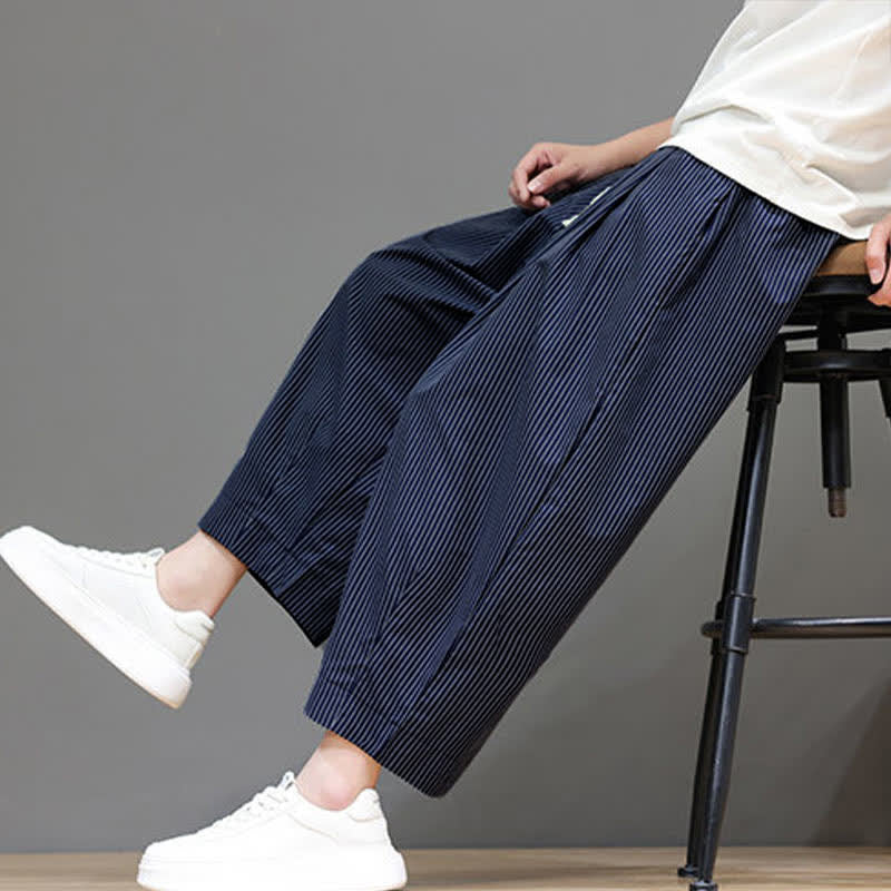 Pantalones capri de verano informales con cordón ajustable y rayas Buddha Stones para hombre, estilo harem, con bolsillo. - image 1