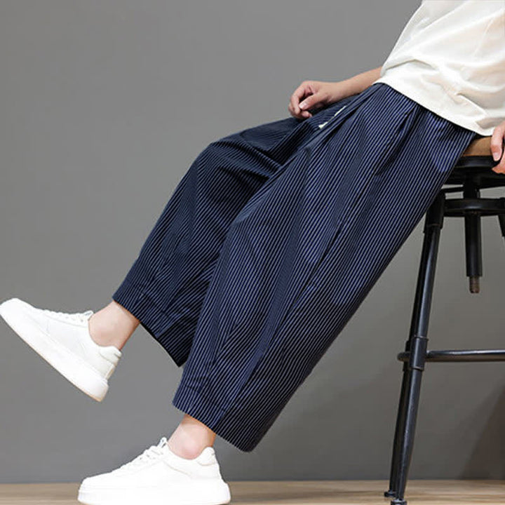 Pantalones capri de verano informales con cordón ajustable y rayas Buddha Stones para hombre, estilo harem, con bolsillo. - image 1