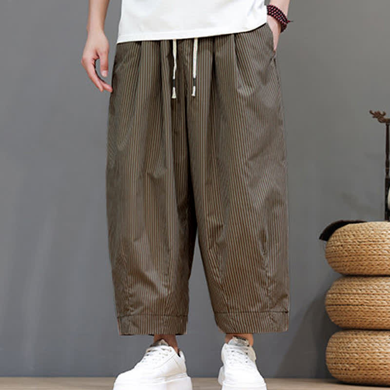 Pantalones capri de verano informales con cordón ajustable y rayas Buddha Stones para hombre, estilo harem, con bolsillo. - image 21