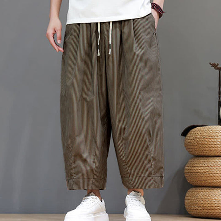 Pantalones capri de verano informales con cordón ajustable y rayas Buddha Stones para hombre, estilo harem, con bolsillo. - image 21