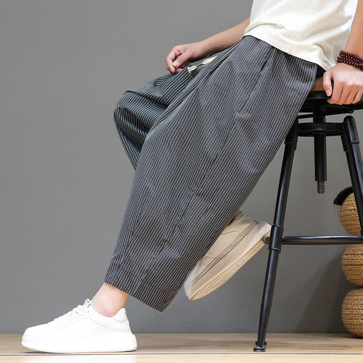 Pantalones capri de verano informales con cordón ajustable y rayas Buddha Stones para hombre, estilo harem, con bolsillo. - image 34