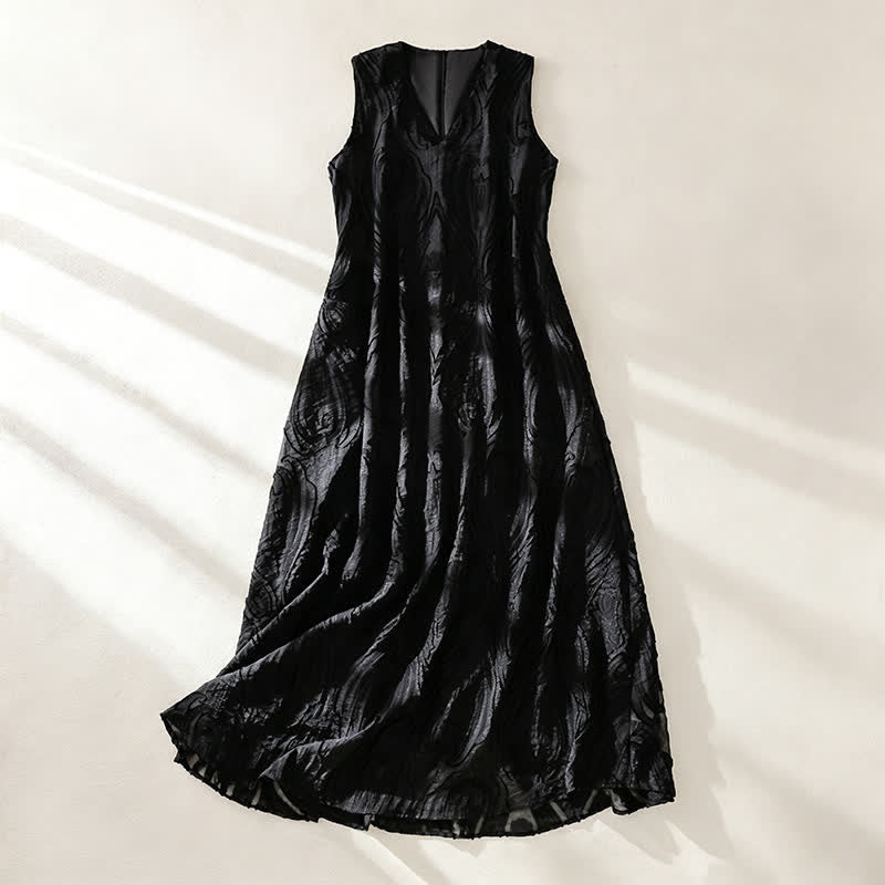 Buddha Stones Vestido de verano elegante, informal, minimalista, de líneas lisas, con cuello en V y sin mangas, con bolsillos. - Negro - US8-10, UK/AU12-14, EU40-42 (2XL) - image 11