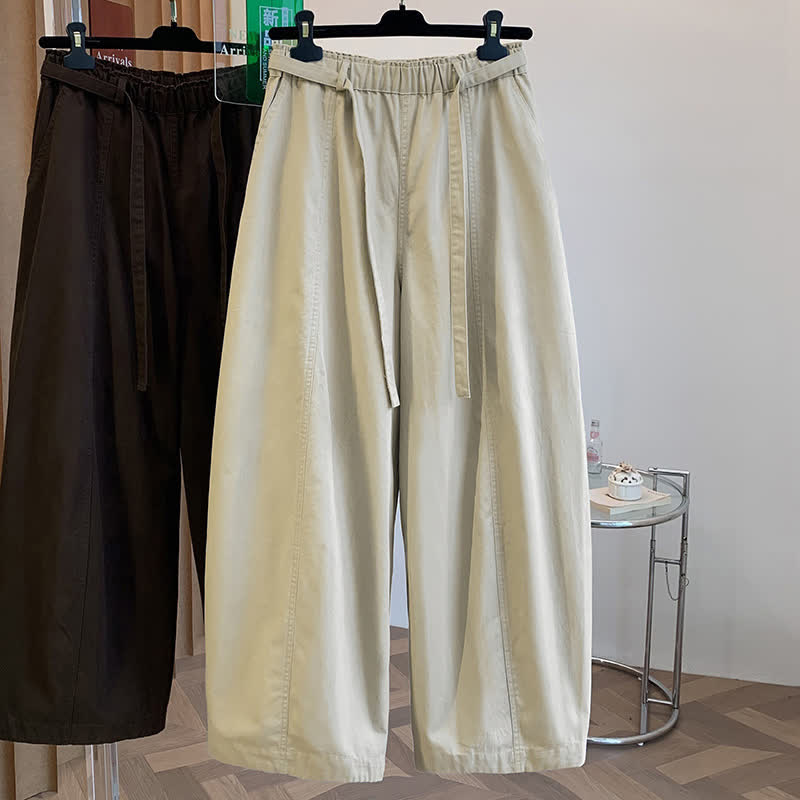Buddha Stones Pantalones largos de mujer estilo harem minimalistas con cordón ajustable, estilo casual de primavera, color liso, con bolsillos. - Beige - US8-10, UK/AU12-14, EU40-42 (2XL) - image 0
