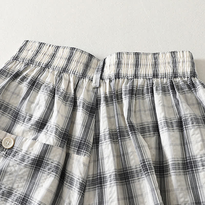 Buddha Stones Pantalones largos de cuadros informales de verano para mujer, de corte ajustado y con bolsillos. - image 2