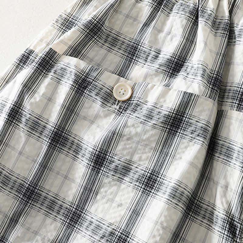 Buddha Stones Pantalones largos de cuadros informales de verano para mujer, de corte ajustado y con bolsillos. - image 7
