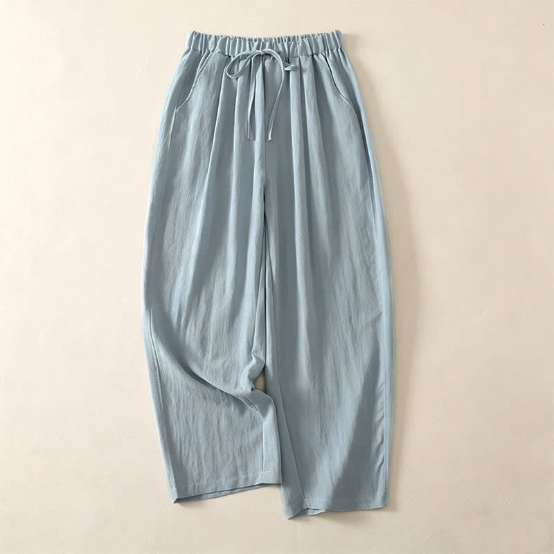 Buddha Stones Pantalones cortos informales de verano con cordón ajustable, color liso, para mujer, pierna ancha, con bolsillo. - Azul claro - US12, UK/AU16, EU44 (3XL) - image 0