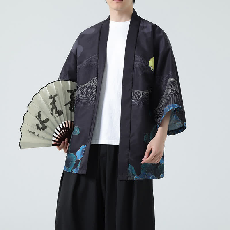 Buddha Stones Kimono de verano informal vintage con estampado de grullas para hombre - Montaña - US/UK/AU48, EU58 (5XL) - image 24