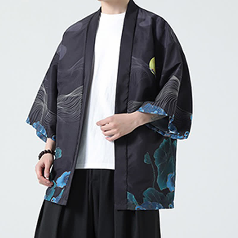 Buddha Stones Kimono de verano informal vintage con estampado de grullas para hombre - image 27