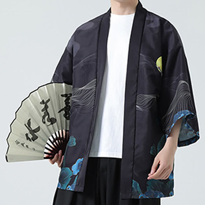 Buddha Stones Kimono de verano informal vintage con estampado de grullas para hombre - image 25