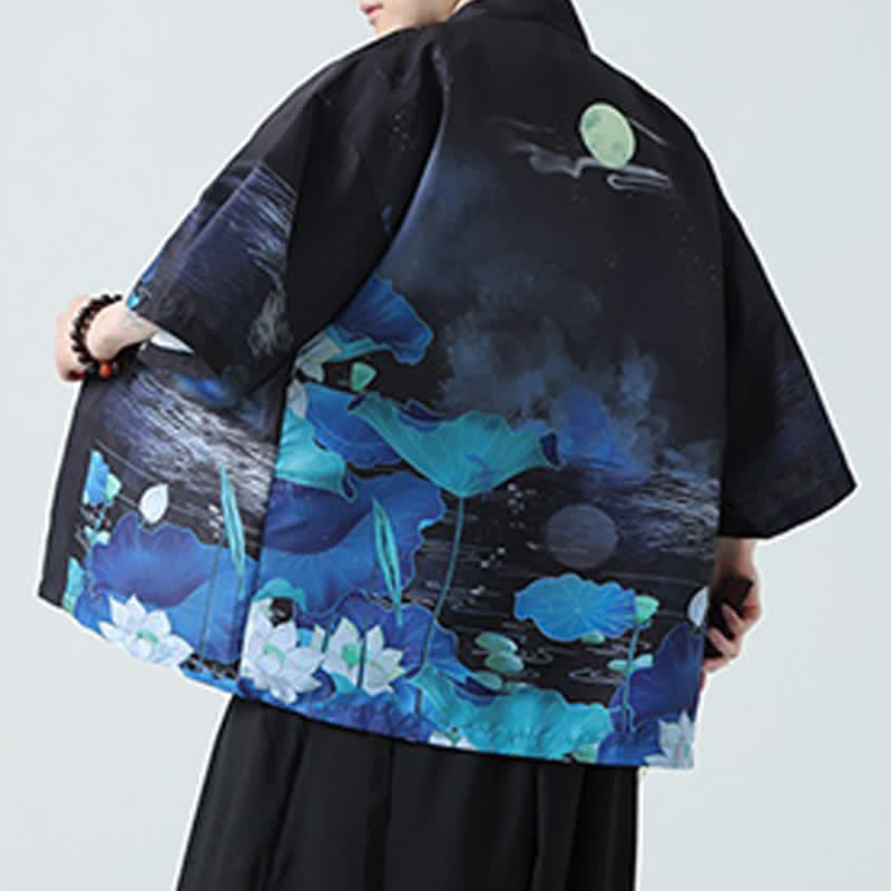 Buddha Stones Kimono de verano informal vintage con estampado de grullas para hombre - image 44