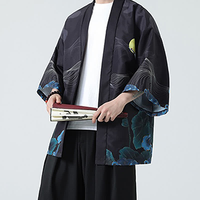 Buddha Stones Kimono de verano informal vintage con estampado de grullas para hombre - image 28